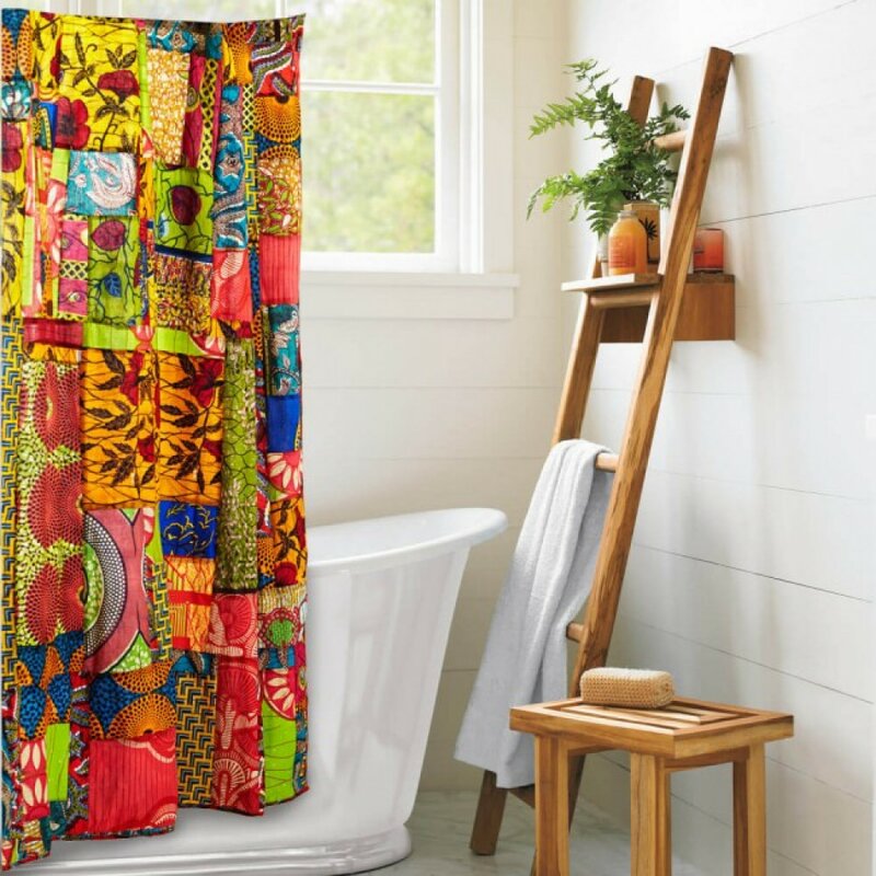 VivaTerra Fabric African Print Patchwork Shower Curtain Reviews   Fabric African Print Patchwork Shower Curtain 